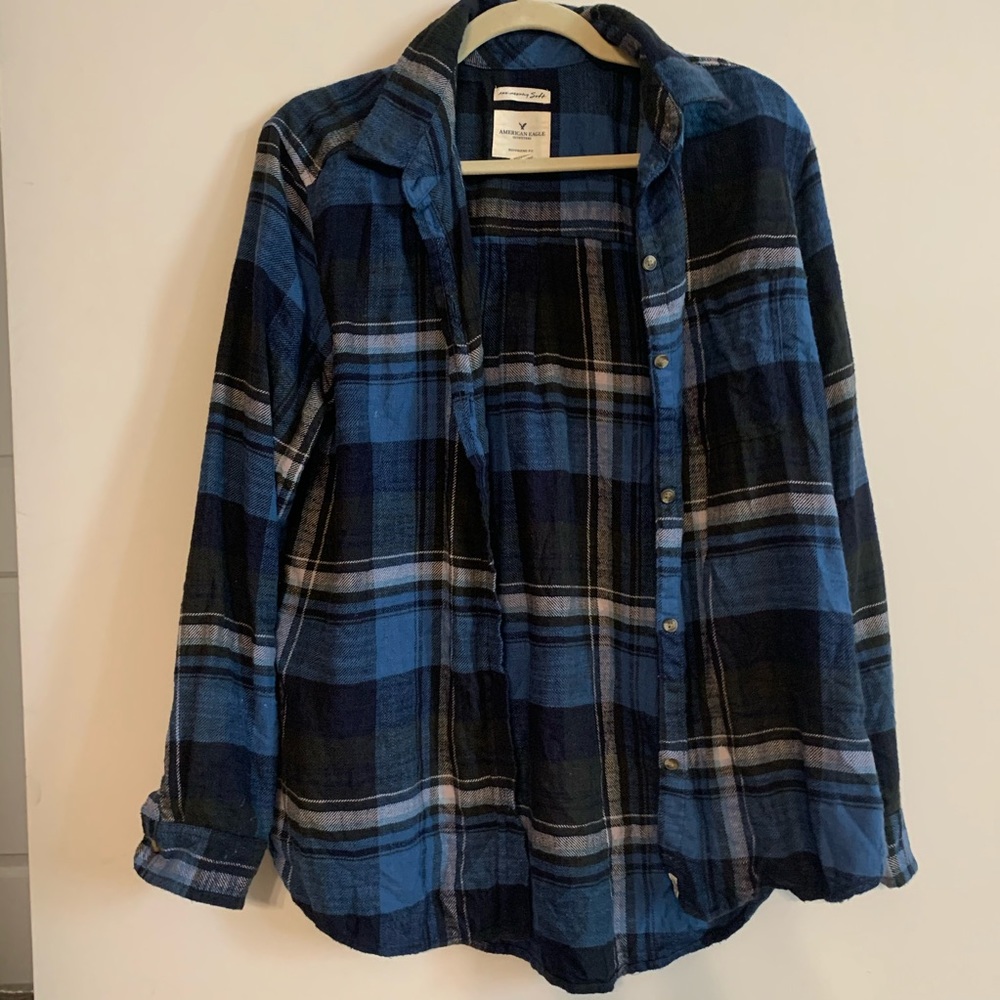 Blue Boyfriend Fit American Eagle Flannel